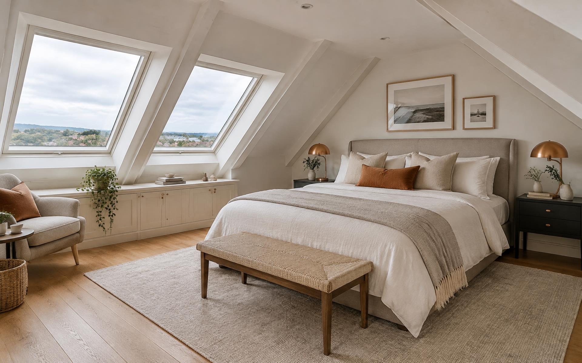 Finished attic conversion bedroom with Velux roof windows in a Dublin home